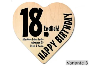 Herz Holzschild mit Wunschtext Geschenk zum 18. Geburtstag