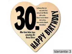 Herz Holzschild mit Wunschtext Geschenk zum 30. Geburtstag
