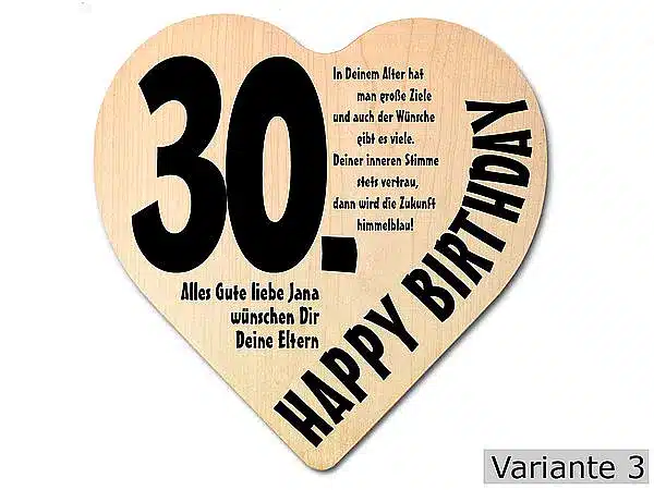 Herz Holzschild mit Wunschtext Geschenk zum 30. Geburtstag
