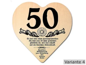Herz Holzschild mit Wunschtext Geschenk zum 50. Geburtstag