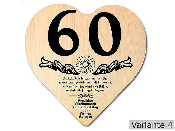 Herz Holzschild mit Wunschtext Geschenk zum 60. Geburtstag