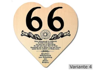 Herz Holzschild mit Wunschtext Geschenk zum 66. Geburtstag