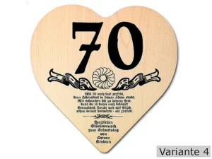 Herz Holzschild mit Wunschtext Geschenk zum 70. Geburtstag