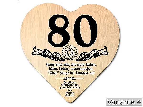 Herz Holzschild mit Wunschtext Geschenk zum 80. Geburtstag