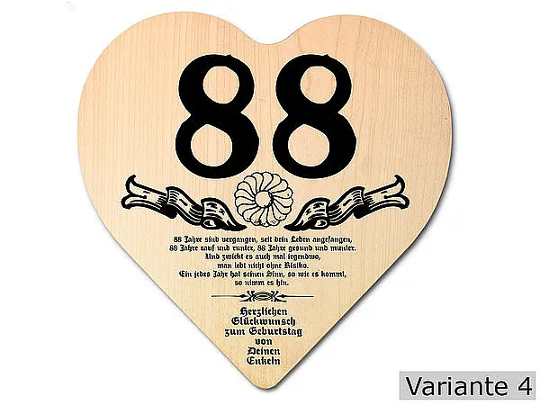 Herz Holzschild mit Wunschtext Geschenk zum 88. Geburtstag