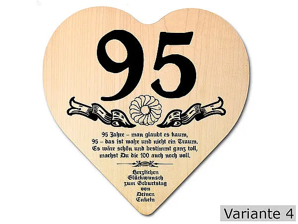 Herz Holzschild mit Wunschtext Geschenk zum 95. Geburtstag