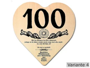 Herz Holzschild mit Wunschtext Geschenk zum 100. Geburtstag
