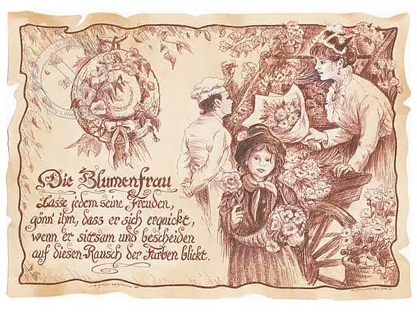 Zunftbild Floristin auf Antikpapier im A4-Format