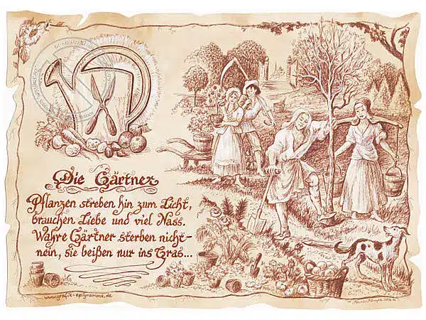 Zunftbild Gärtner auf Antikpapier im A4-Format