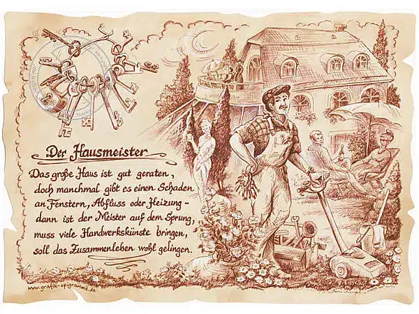 Zunftbild Hausmeister auf Antikpapier im A4-Format