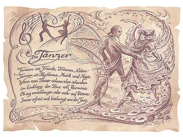 Hobbybild Tanzen auf Antikpapier im A4-Format