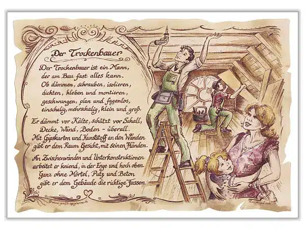 Zunftbild Trockenbauer auf Antikpapier im A4-Format