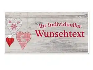 Hüttendeko-Schild mit Wunschtext und Herzen - 300 x 150mm