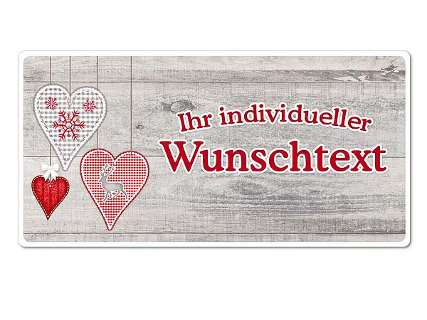 Hüttendeko-Schild mit Wunschtext und Herzen - 200 x 100mm