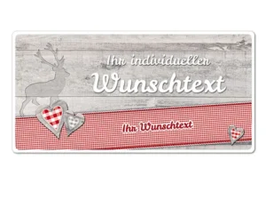 Hüttendeko-Schild mit Wunschtext und Hirsch - 200 x 100mm