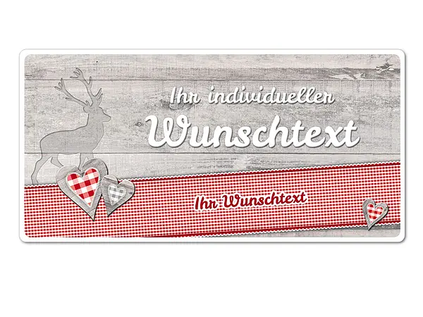 Hüttendeko-Schild mit Wunschtext und Hirsch - 200 x 100mm