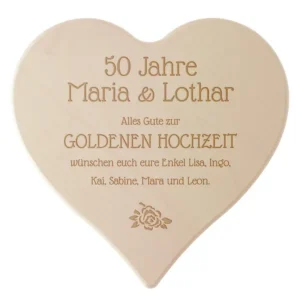 Schneidebrett mit Gravur als Geschenk zur "Goldenen Hochzeit" Größe: 24 x 24 cm