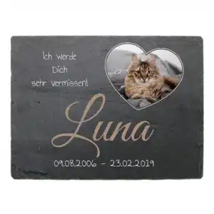 Gedenktafel zur Erinnerung für Ihre Katze aus Schiefer mit Foto 20 x 15 cm - Querformat