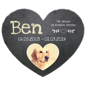 Gedenktafel Schieferherz mit Foto von Ihrem Haustier - 24 cm Motiv Hund