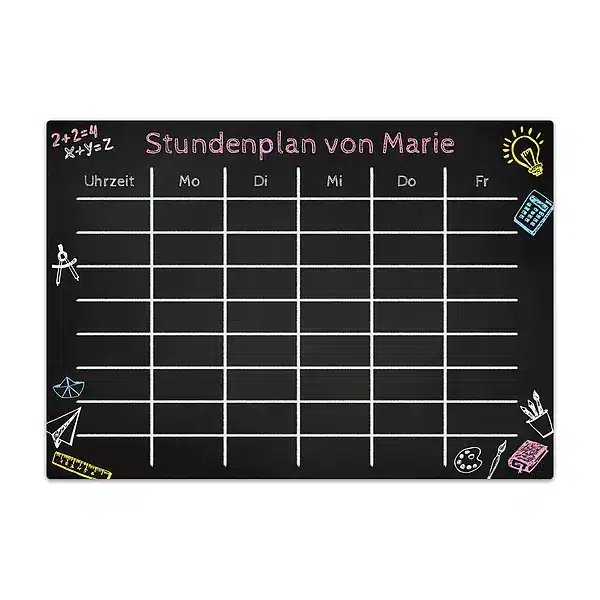 Chalkboard "Stundenplan" A4 mit Wunschtext und inkl. Kreidemarker - für Mädchen