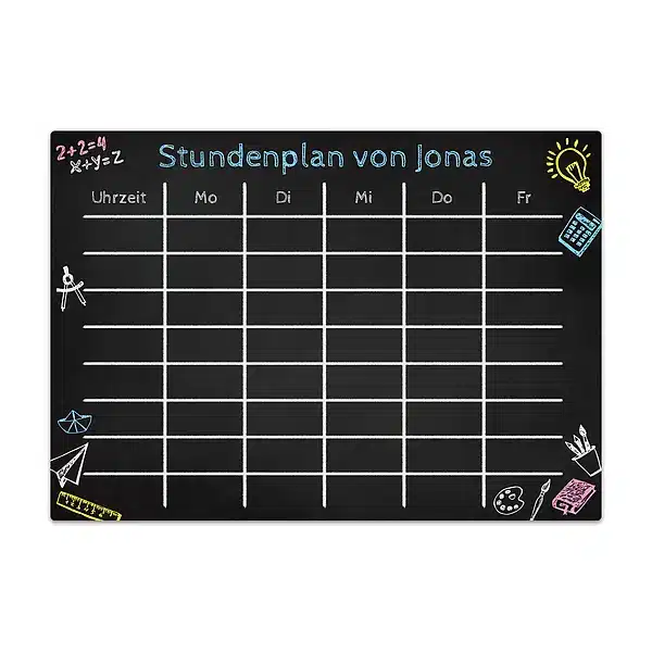 Chalkboard "Stundenplan" A4 mit Wunschtext und inkl. Kreidemarker - für Jungen