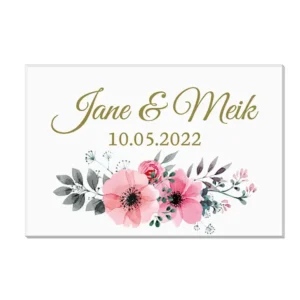 Geschenk zur Hochzeit - Acryplatte mit Namen und Datum Design Pink Flowers