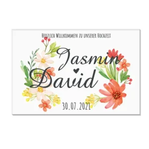 Geschenk zur Hochzeit - Acryplatte mit Namen und Datum Design Watercolor Flowers