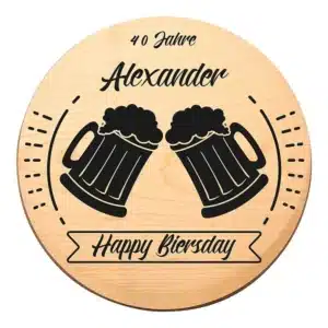 Rundes Holzschild zum Geburtstag mit Geburtstagszahl - Happy Biersday