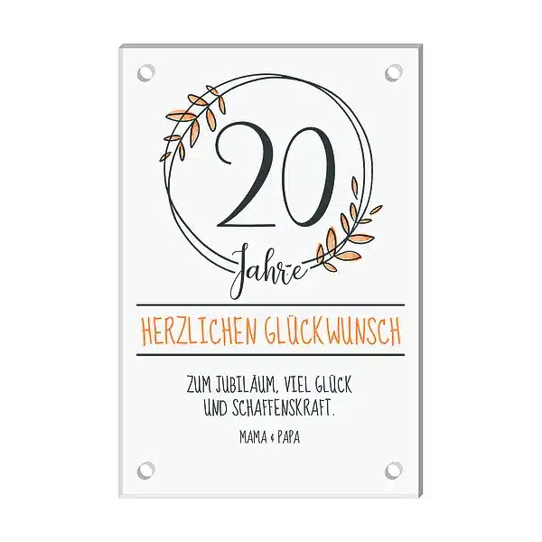 Geschenk zum Jubiläum - Schild mit Jahreszahl und Widmung Design Flower Orange