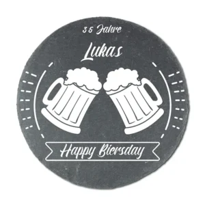 Rundes Schieferschild mit Geburtstagszahl | Happy Biersday