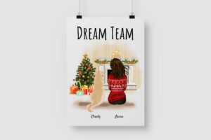 Frau mit Hunden (Weihnachtsedition) - Personalisierter Kunstdruck (Poster